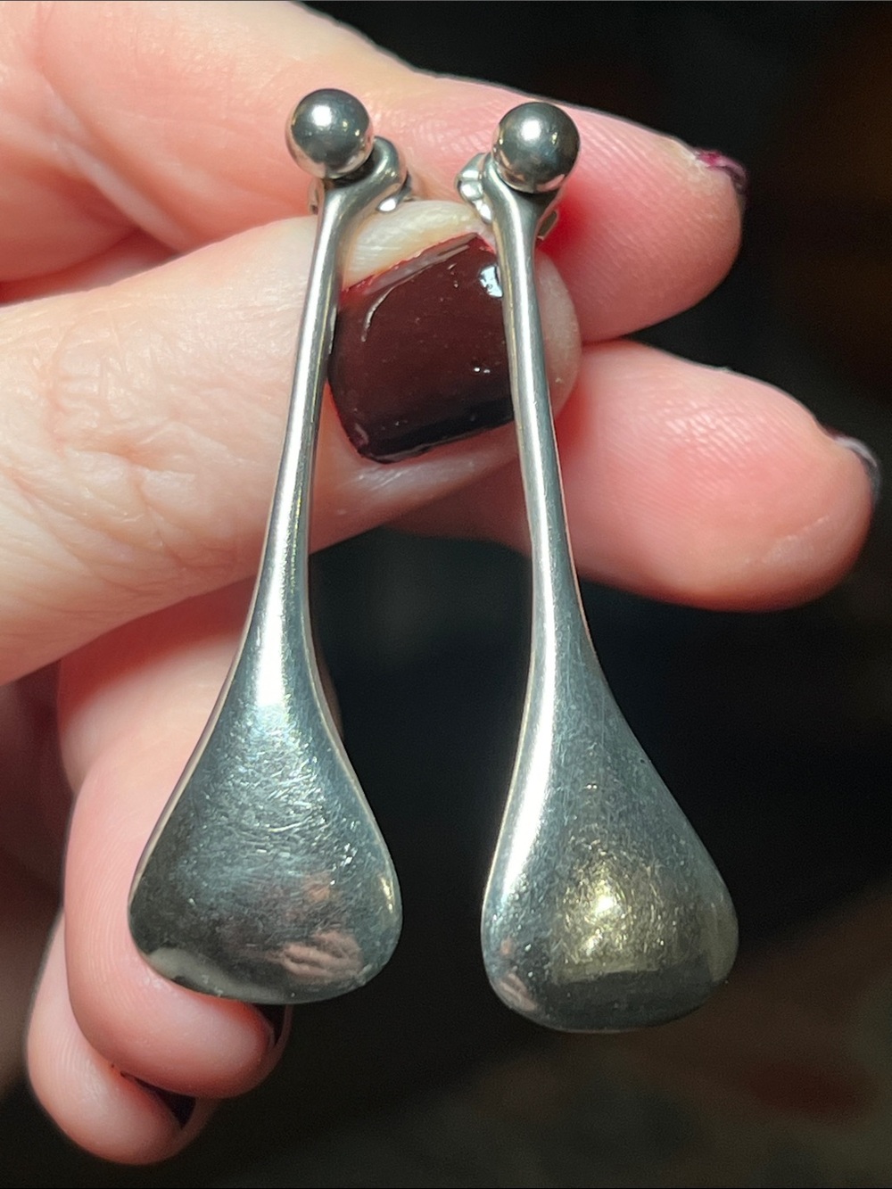 VTG K. Young Signed Modernist Sterling Silver Long Teardrop Jacket Earrings